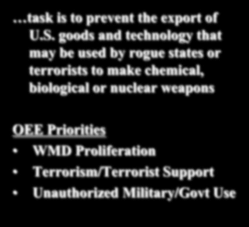 Export Enforcement task is to prevent the export of U.S.