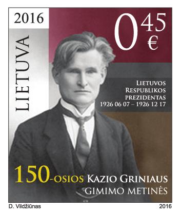 2016-10-29 150th Birth Anniversary of Kazys Grinius. Artist D. Vildžiūnas. Offset.