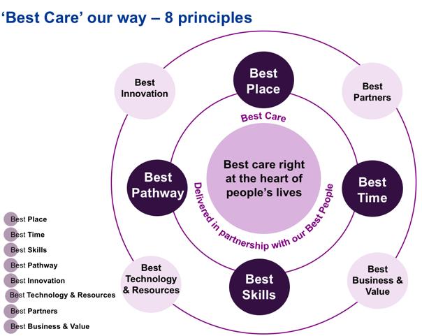 There are 4 principles that are more closely linked to patient care, and 4 surrounding principles that enable and support this.