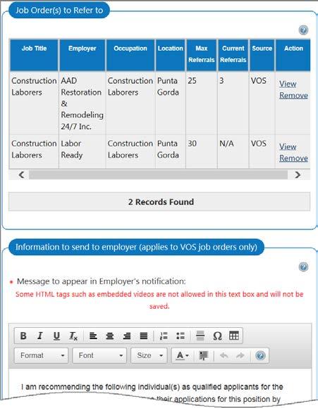 Selecting a Referral Type will display additional panels for reviewing notification and follow-up information to candidates and/or employer areas on the