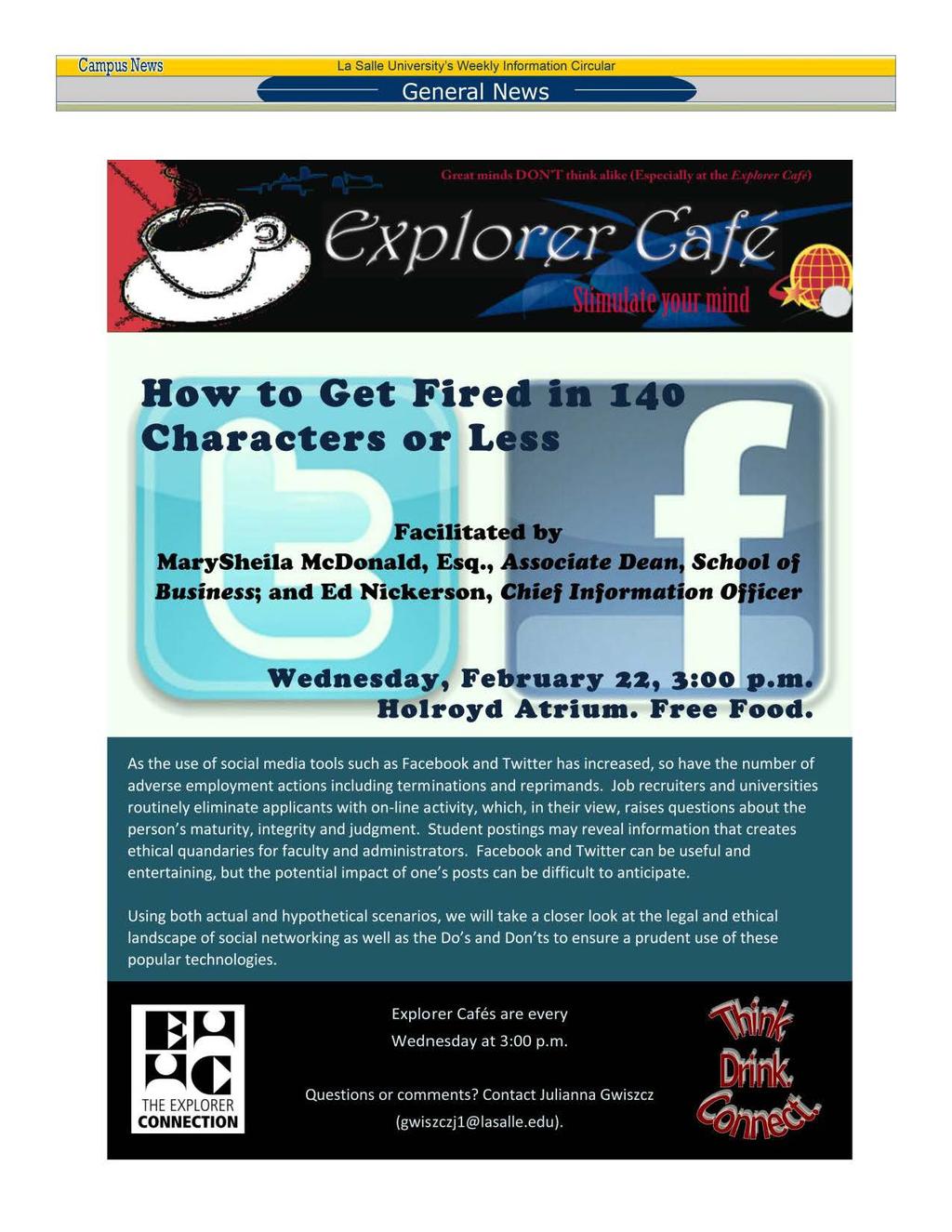 Cam usnews La Salle University's Weekly Information Circular General News Page 13 Bo~ to Get Fire Characters or L