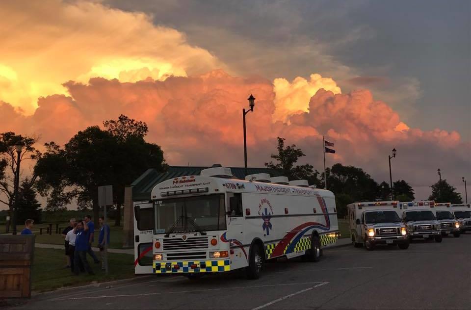 On the evening of July 11, six ambulances and many other emergency response vehicles were dispatched to Hillsboro as a precautionary measure to help with potential injuries from a tornado that