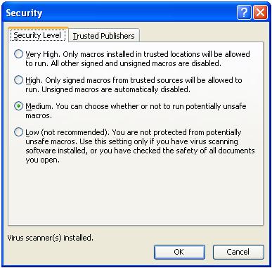 Prior to completing the form for the first time, users must first: a) Click on Tools from the main menu, then Macro, and then Security.