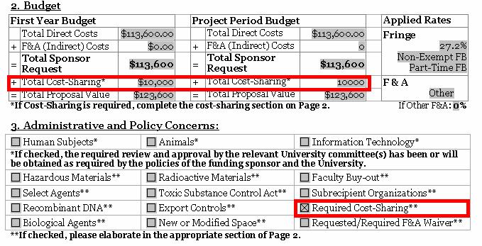 Proposal Transmittal (Continued) Reflect the cost sharing amount in the budget and