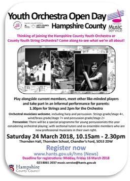 Hampshire County Youth Orchestra Open Day Saturday 24 March 2018, 10.15 2.