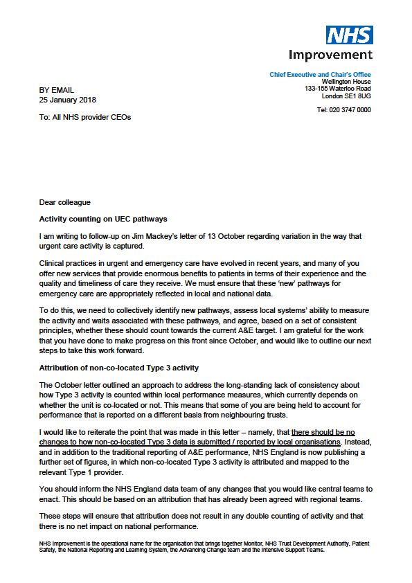 Letter from NHS Improvement to