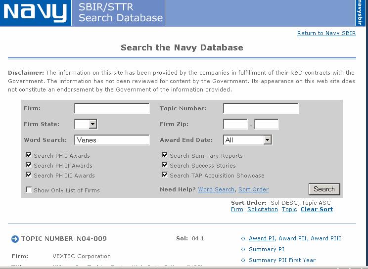Search for Phase I and II Navy
