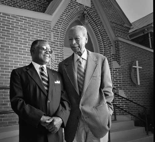 George Hancock (right), philanthropist, with the Rev. Alfred Statesman, former pastor of Mt. Zion United Methodist Church. Mr. Hancock created an endowment to benefit the church.