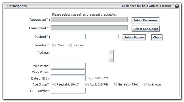 Scheduling P2P Clinical Events Participants The Requestor is you (the person filling out the Ncompass form) and identifies the name and contact information for OTN Scheduling Services and the other