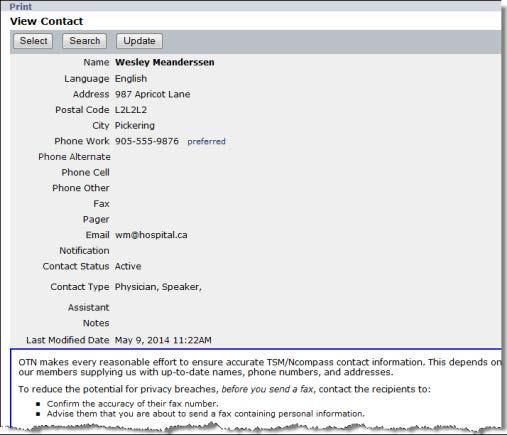 For instructions about performing a search, see Searching the Contact Registry on page 13
