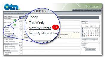 Scheduling P2P Clinical Events Finding clinical events with pending approvals If you have clinical events that require an action (e.g., system approval or patient confirmation), a red circle with a number appears beside the View My Events link ( ).