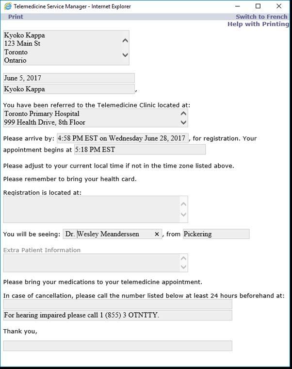 Scheduling P2P Clinical Events Figure 36: Patient letter template