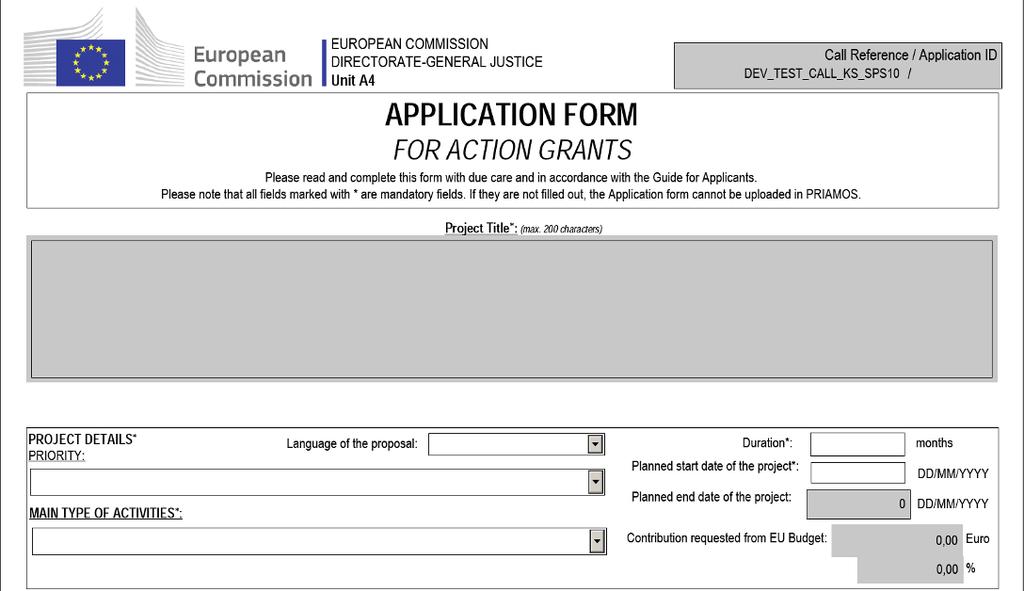 II How to prepare an application Guide for Action Grants 2015 3.2. Fill in the Grant Application Form The fields marked with an asterisk (*) are mandatory.