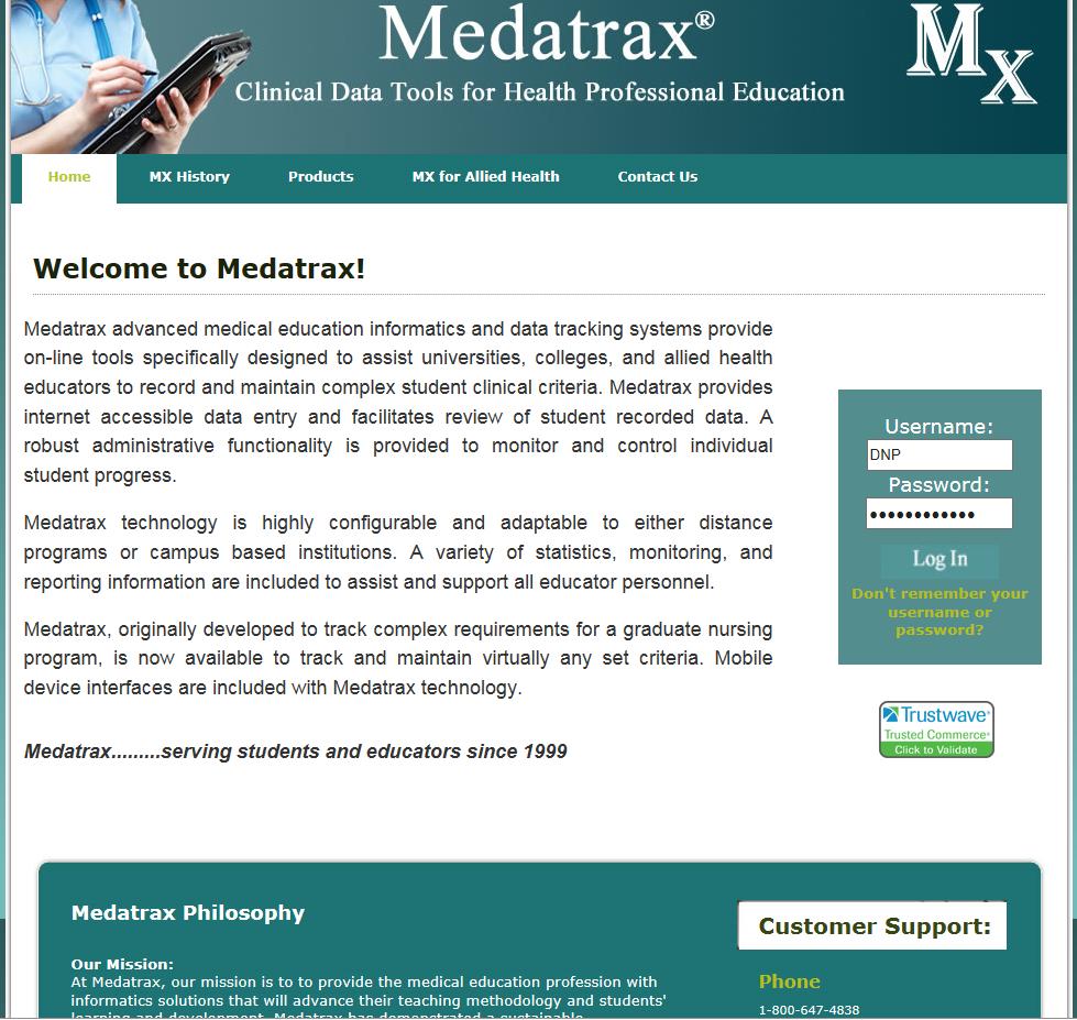 Welcome to Medatrax Web address: https://np.medatrax.com/default.aspx This is the log-in-screen for Medatrax.