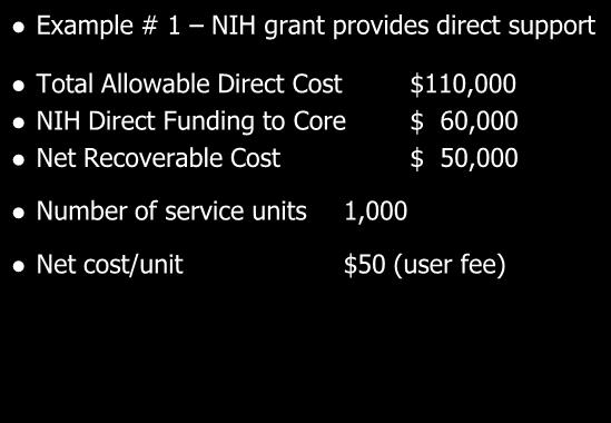 (Center, Program Project Grant or Resource award) to reduce user fees on other NIH projects Example #3 NIH grant uses a core