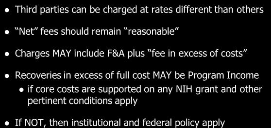 Non-Institutional Usage Third parties can be charged at rates different than others Net fees should remain reasonable Charges MAY include F&A plus fee in excess of