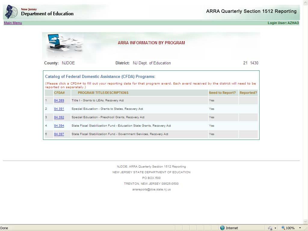 9. After clicking on ARRA Information by Grant Program, the following screen will appear: 10. On this page, a list of every possible grant available under the Recovery Act will appear.