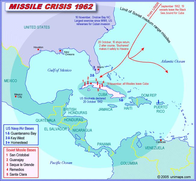 The Cold War Cuba In 1962 the Soviets stationed missiles in Cuba. President Kennedy ordered them to remove their missiles.