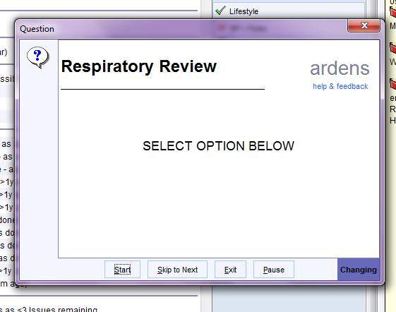 Once you have done the first LTC, the review template for second condition that the patient has appears: As above, click on start or skip to next.