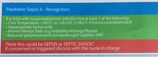 Recognition of Sepsis Guidance is given on the PEWS