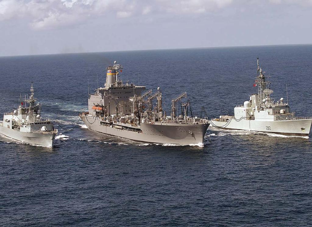 Ships of the Canadian Navy Task Group refuelling from the USNS Patuxent en route to the Gulf of Mexico. Not having the AOR, HMCS Preserver, available made the US Navy s help necessary. tainability.