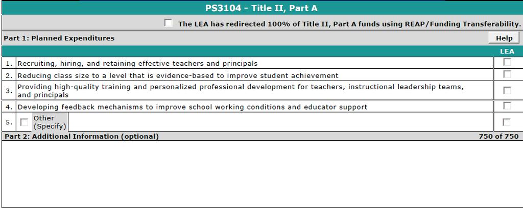 ESSA Application 25 ESSA Schedule Changes PS3106: Title III, Part A English Language Acquisition (LEP and Immigrant) Removed Consultation, PNP section for LEP and Immigrant, Administrative Costs