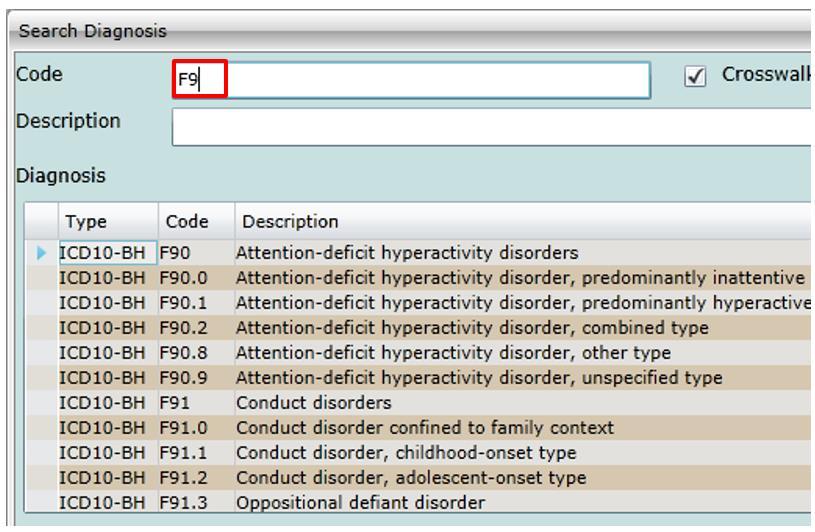 Double click the row with the correct diagnosis and the diagnosis
