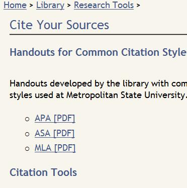 Library Services APA citation 1. At www.metrostate.