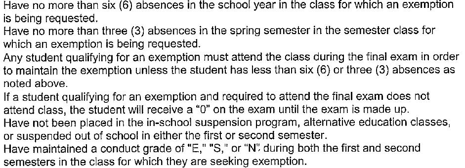 exemption, and have a second semester grade of 80 or above in that class.