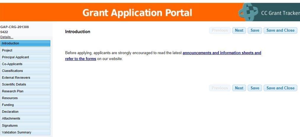 Research grant application sections & fields GAP leads you through the application process step-by-step.