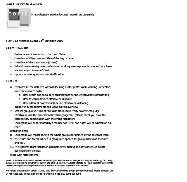 Appendix 4: Consensus Event Agenda 197 Queen s Printer and Controller of HMSO 2012.