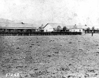 A parade formation at Camp Verde, Arizona, in 1875.