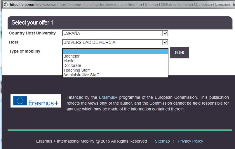 in which you are registered and select your chosen offer at the University of Murcia (up to a