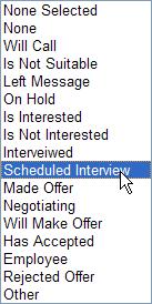 Your selections in the Recruitment Stage section will activate options in the Applicant Summary section.