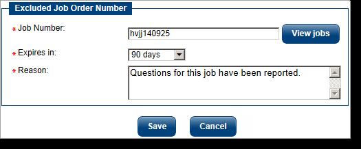 To add a job order, select the Add a job order number button, which displays a basic screen for entering job order numbers.