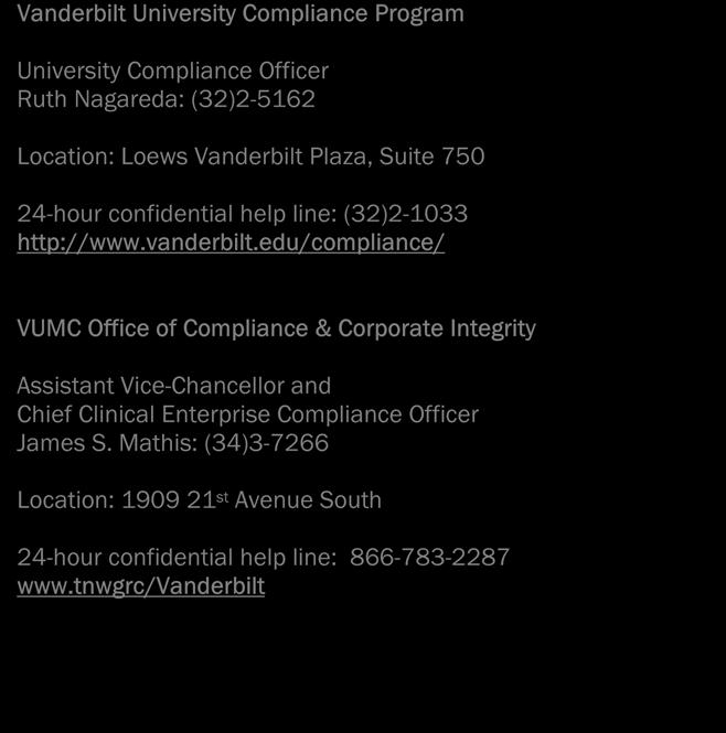 INTEGRITY Vanderbilt University Compliance Program