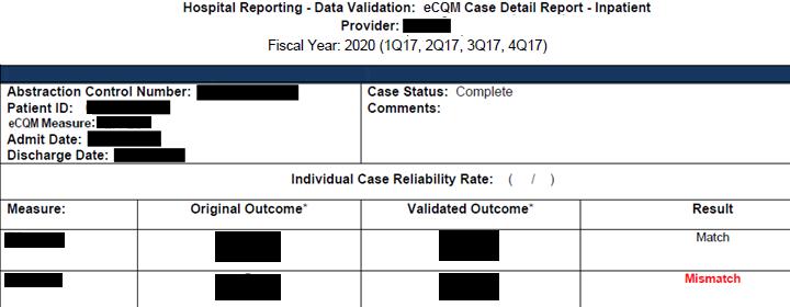 ecqm Validation Case Detail Report Lists all abstracted elements compared to the CDAC re-abstraction on each case.