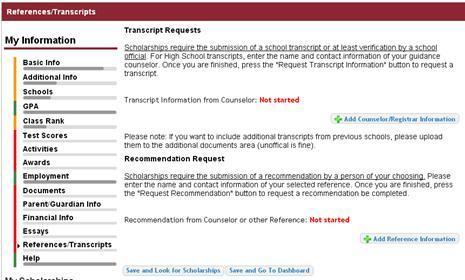 Student Profile: Transcripts & References Click to add your counselor/registrar information to