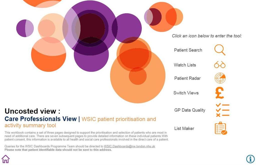 The Care Professionals Home Page To enter the costed version of the dashboard which contains patient spend information, click on the Switch Views icon.