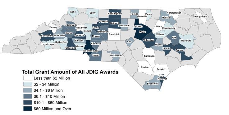 Figure 3. Location of JDIG Awards by Amount of Grants, CY 2003-2015 Note: Figure 3 shows the total grant amount of JDIG awards in each county.