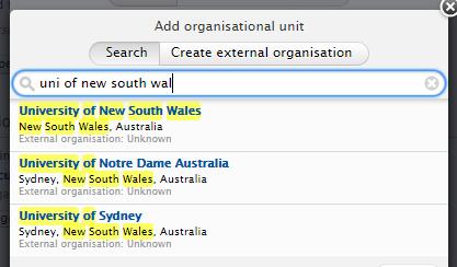 New South Wales Note: Naming conventions in Pure have been standardised around the highest practical complete organisation name e.g. for UQ School of Medicine choose the parent organisation University of Queensland.