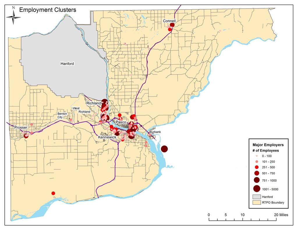 6 P a g e Map 1 shows employment clusters within the RTPO (Regional Transportation Planning