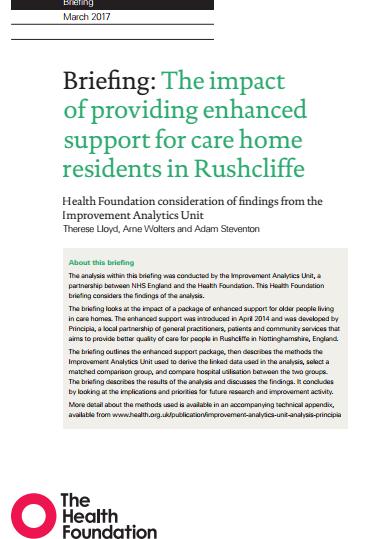 Early evidence shows reductions in hospital use from the population based care models (2) Principia, Nottinghamshire Enhanced support for older people living in 23 care homes by: - aligning care
