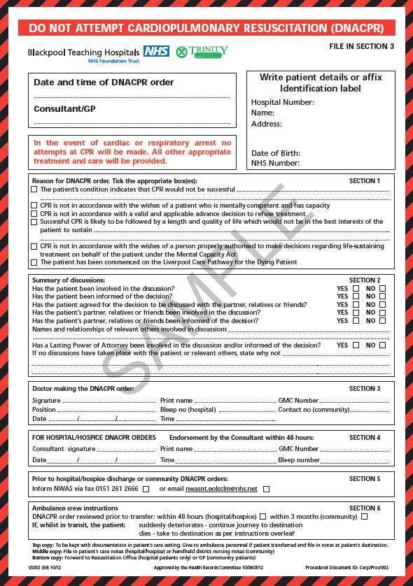 FRONT OF THE FORM Legal requirement for
