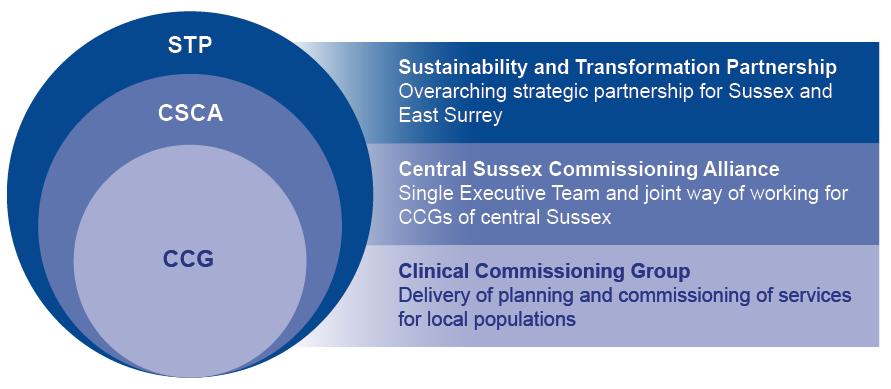 Sussex and East Surrey Sustainability and Transformation Partnership (STP) The CCGs of the Alliance are part of the Sussex and East Surrey Sustainability and Transformation Partnership (STP) and our