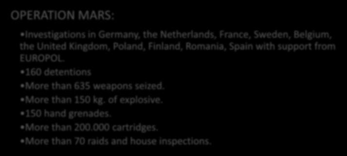 EXAMPLES OF RELEVANT OPERATIONS OPERATION MARS: Investigations in Germany, the Netherlands, France, Sweden,