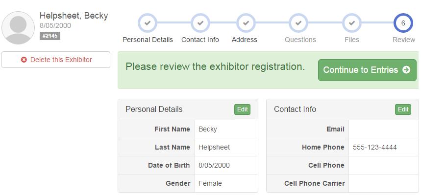11. Click Continue. Shooting Sports Contest 12. Review your exhibitor information.