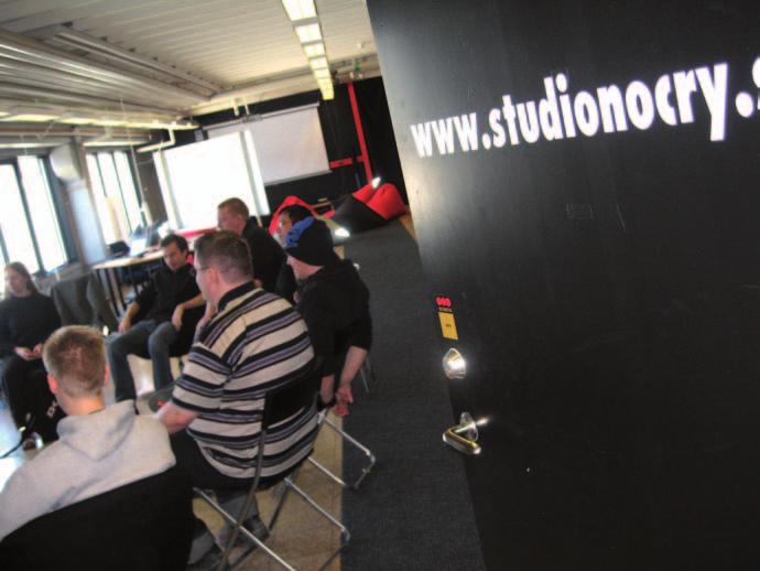 Young entrepreneurs attend a session at the recently inaugurated Studio NoCry in Kramfords, Sweden.