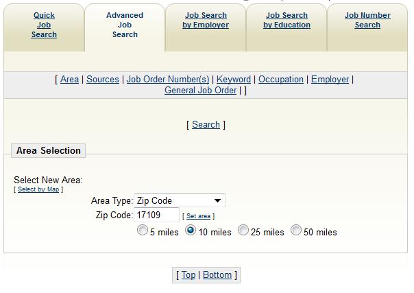 Essentially, the Advanced Job Search tab combines the options from the other 4 tabs, so that several parameters can be used to filter down your search.