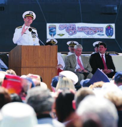 More than 7,500 people braved tropical humidity with bright sun and temperatures in the mid-80s to see USS Mississippi (SSN 782) join the fleet.